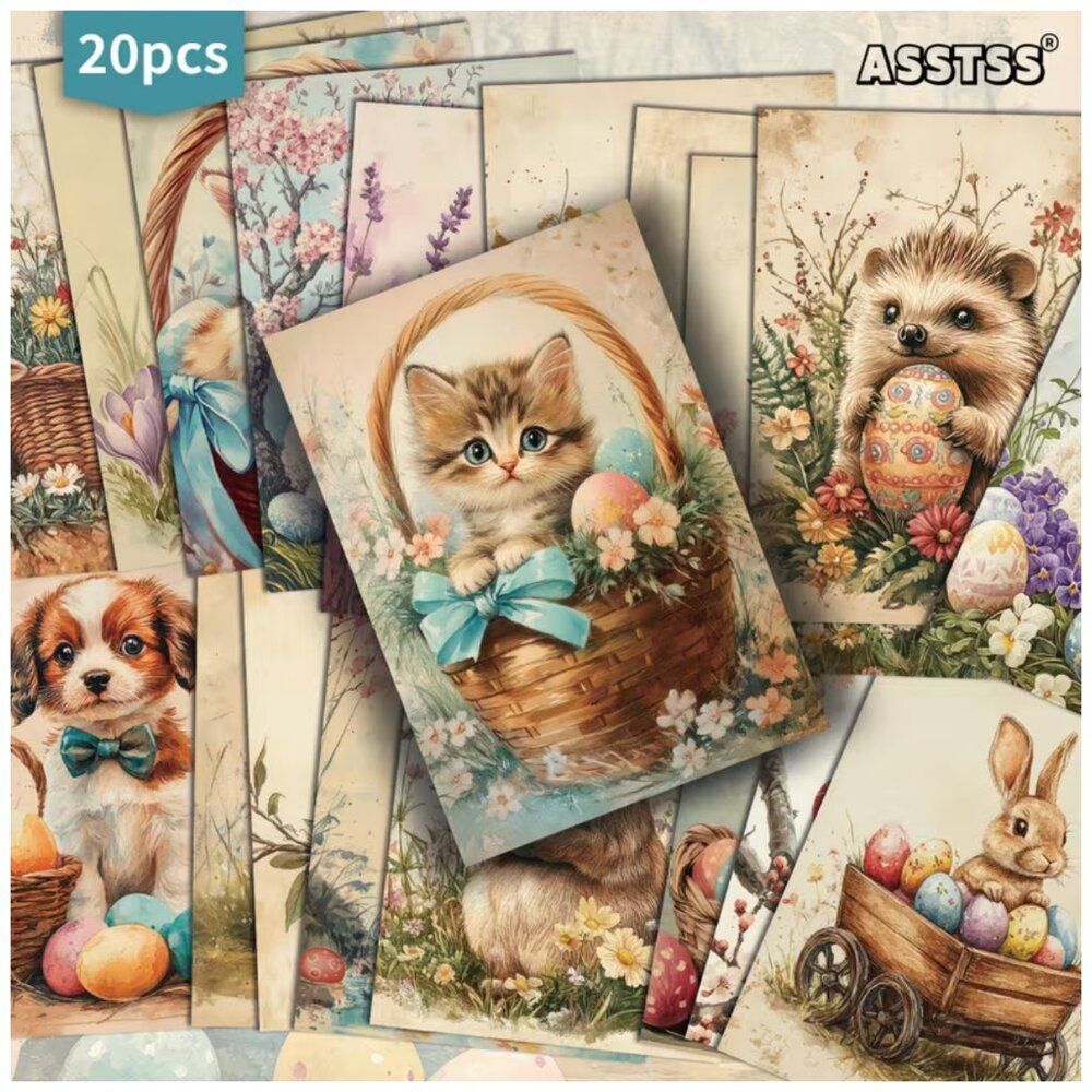 Baby Animal Illustrations Paper Crafts DIY Retro Kitten Puppy Bunny Ephemea